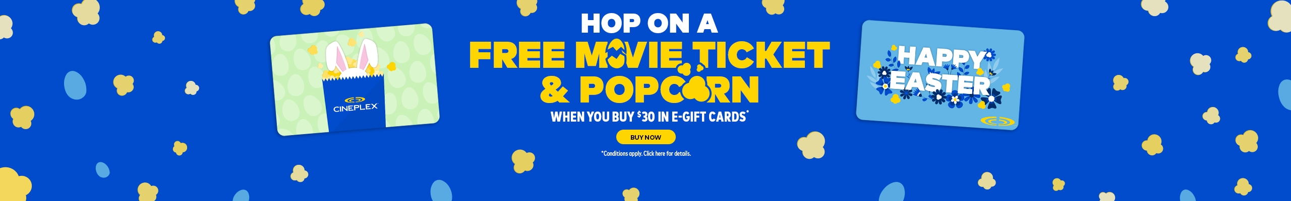 Hop on a free movie ticket and popcorn, when you buy a $30 e-gift card