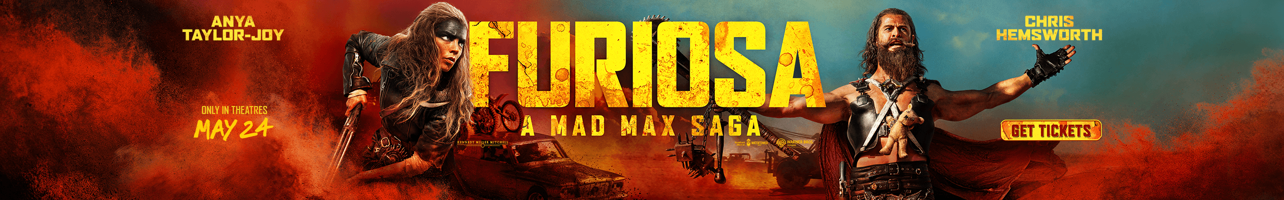 Furiosa, a mad max saga. Only in theatres May 24. Get tickets