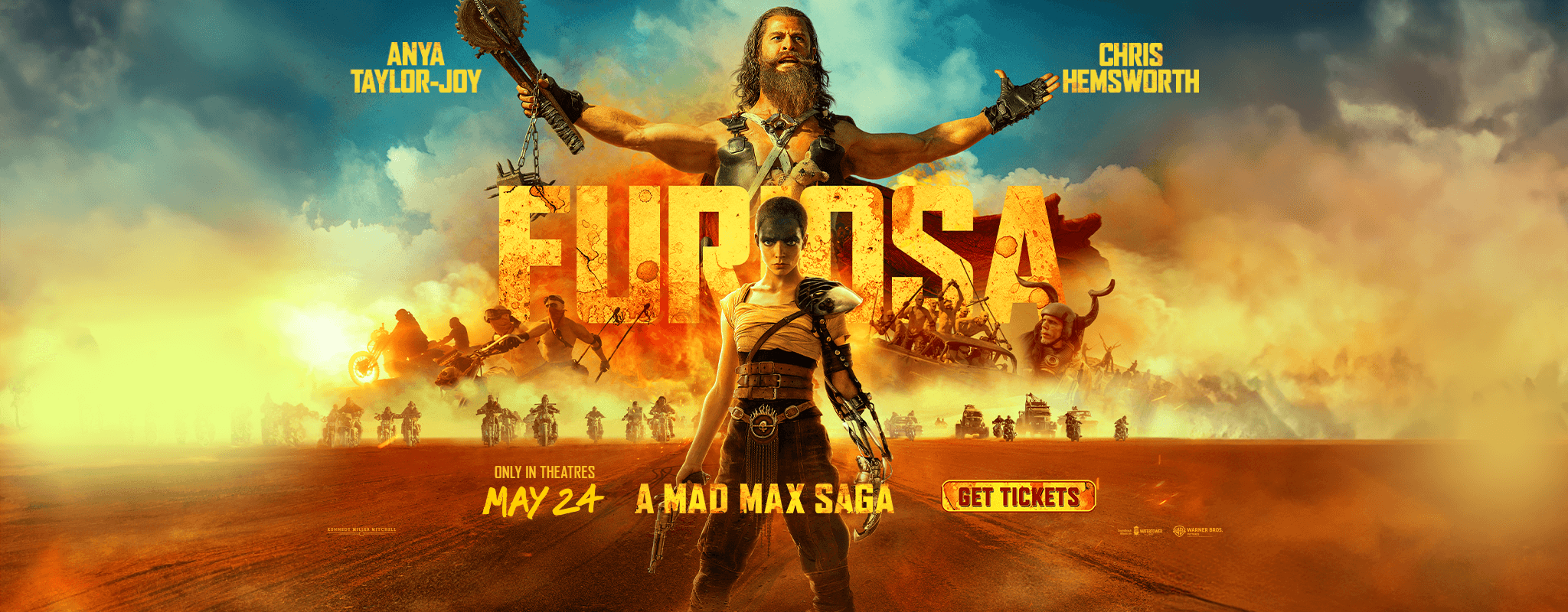 Furiosa, a mad max saga. Only in theatres May 24. Get tickets