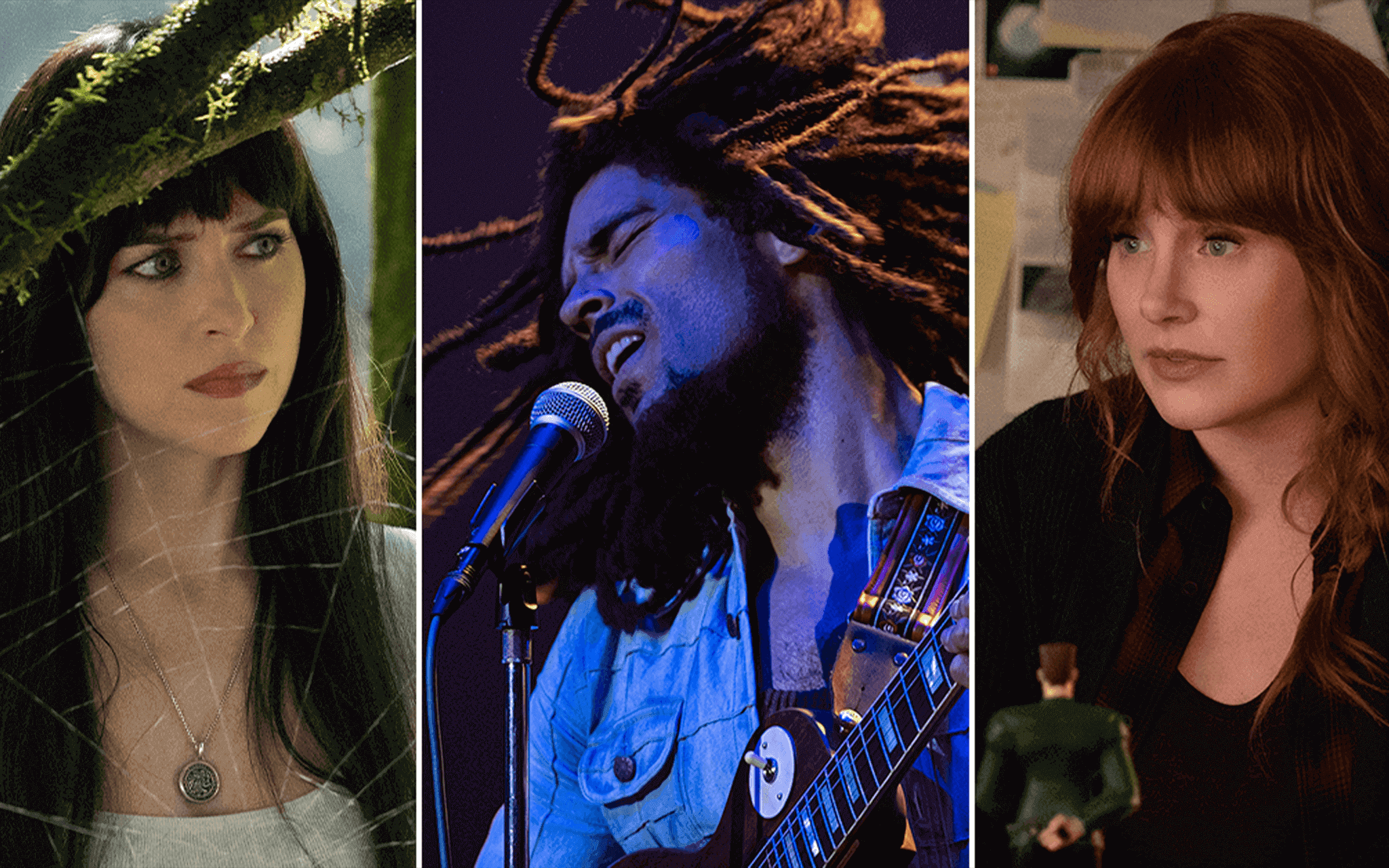 Dakota Johnson dans Madame Web, Kingsley Ben-Adir dans Bob Marley: One Love et Bryce Dallas Howard dans Argylle