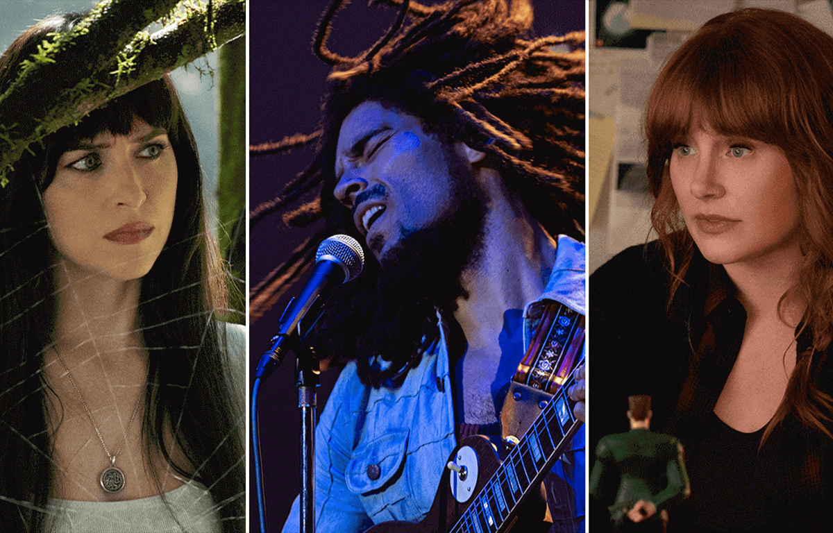 Dakota Johnson dans Madame Web, Kingsley Ben-Adir dans Bob Marley: One Love et Bryce Dallas Howard dans Argylle